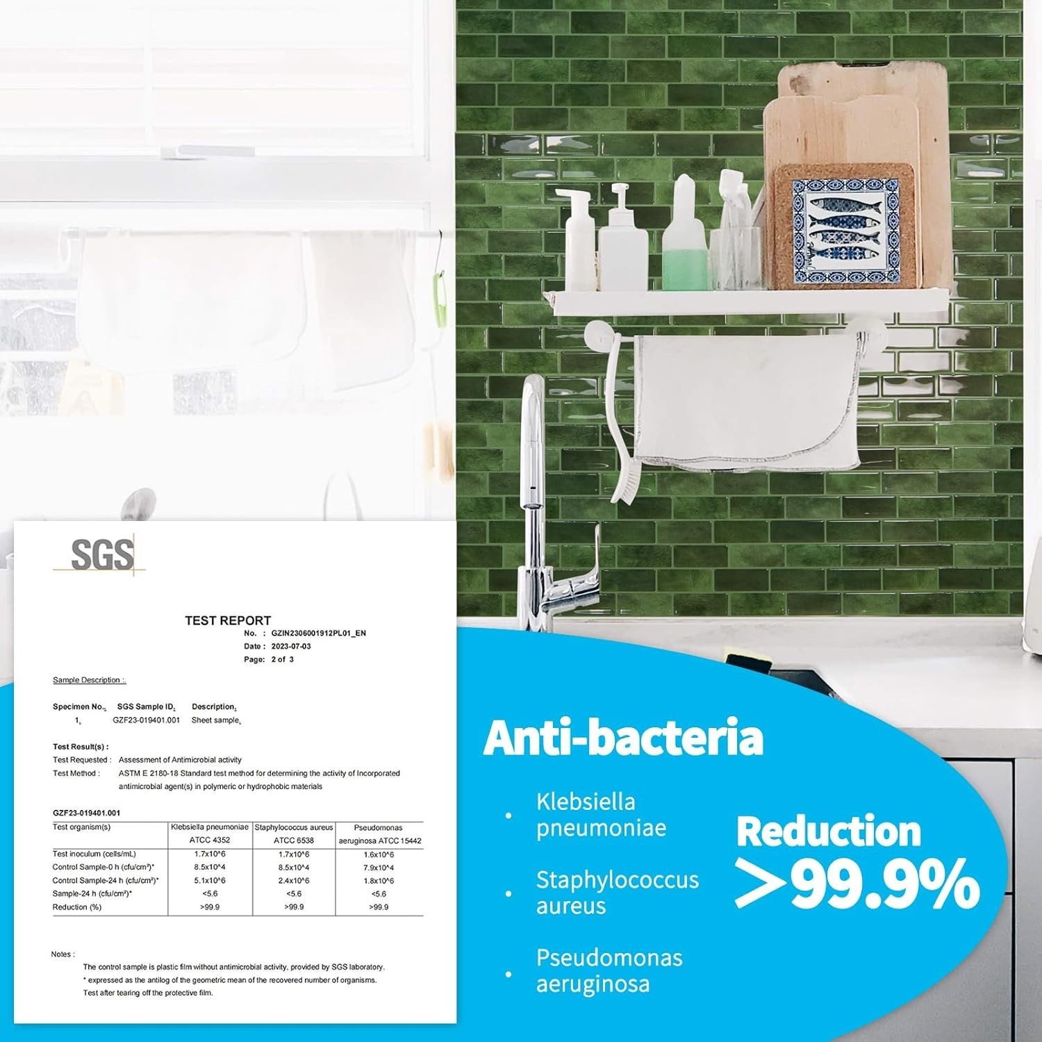 Transform Your Kitchen with Jade Green 10-Sheet Peel and Stick Tiles – 12″x12″