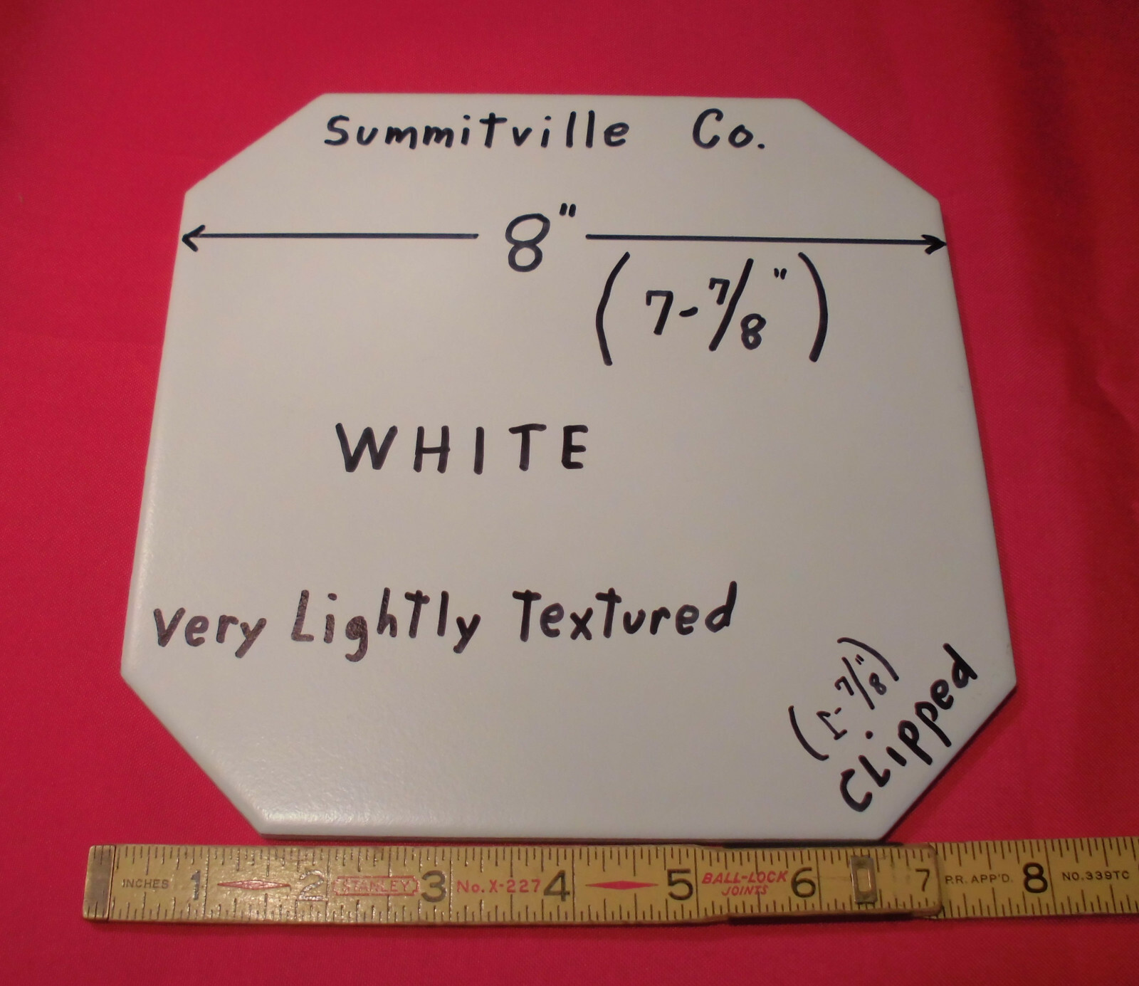 1 pc. CLIPPED 8″ White Ceramic Floor Tile: Smooth Matte Surface: New Old Stock