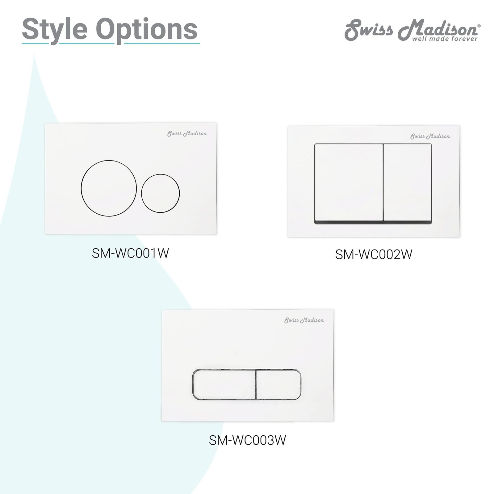 Wall Mount Dual Flush Actuator Plate with Rectangle Push Buttons in White