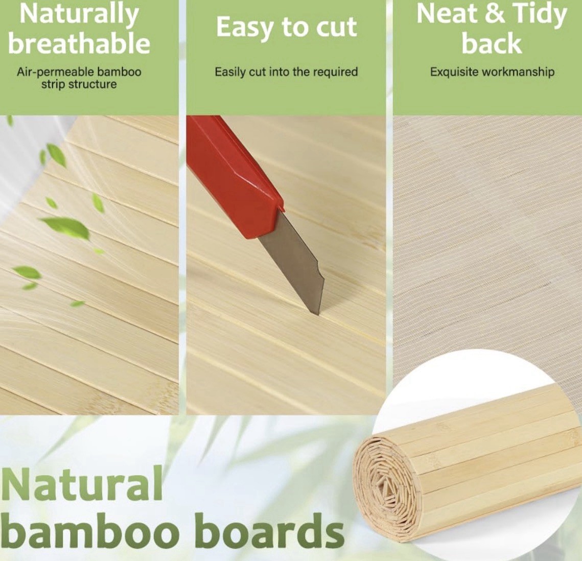 Bamboo Wall Tile Boards, 96×48 in, 32 sq.ft, Beige, Easy to Cut, Durable