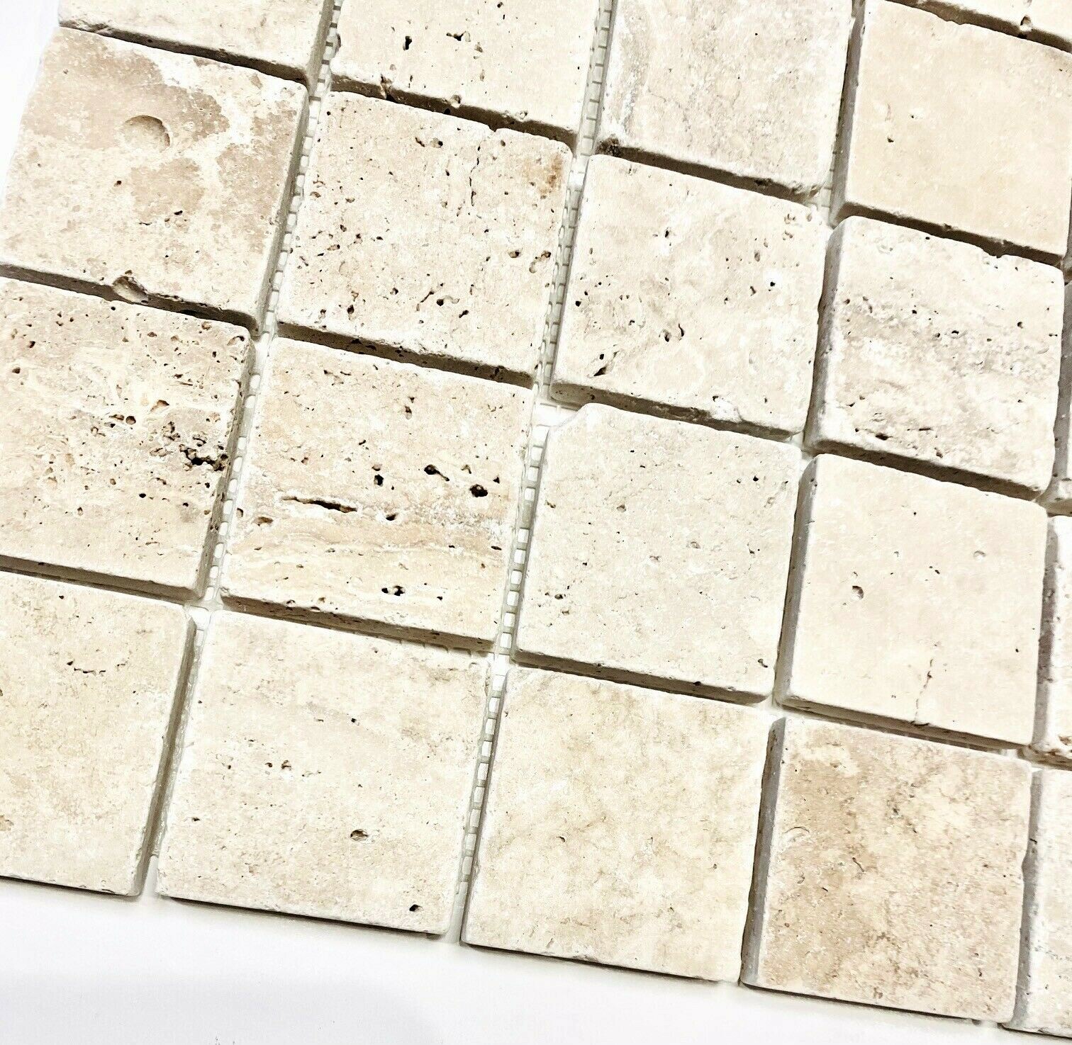 2×2 Tuscan Ivory Mix Tumbled Aged Travertine Mosaic Tile Backsplash Floor Wall