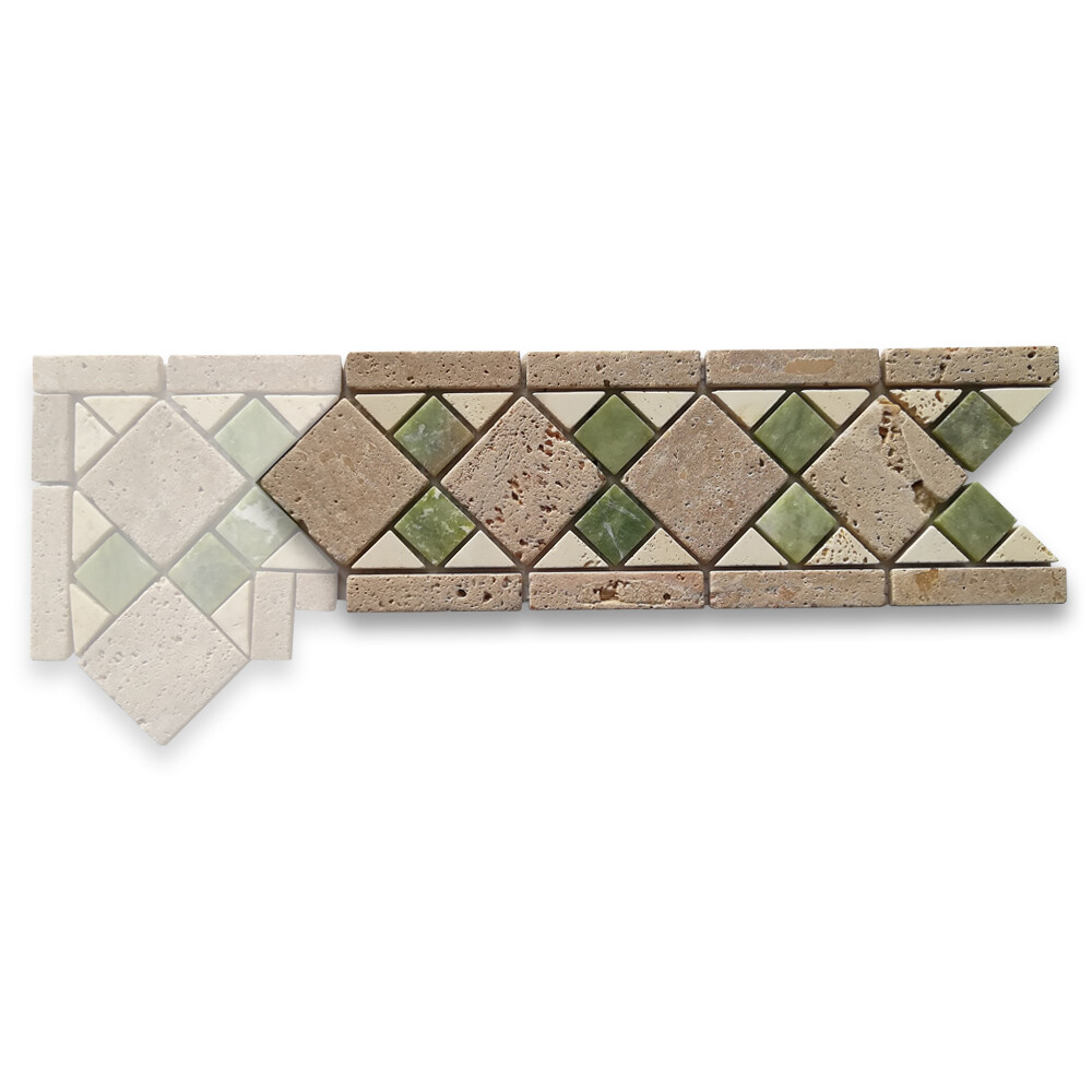 B0092T Marble Mosaic Border Listello Accent Tile Venice Green 4×11.1 Tumbled