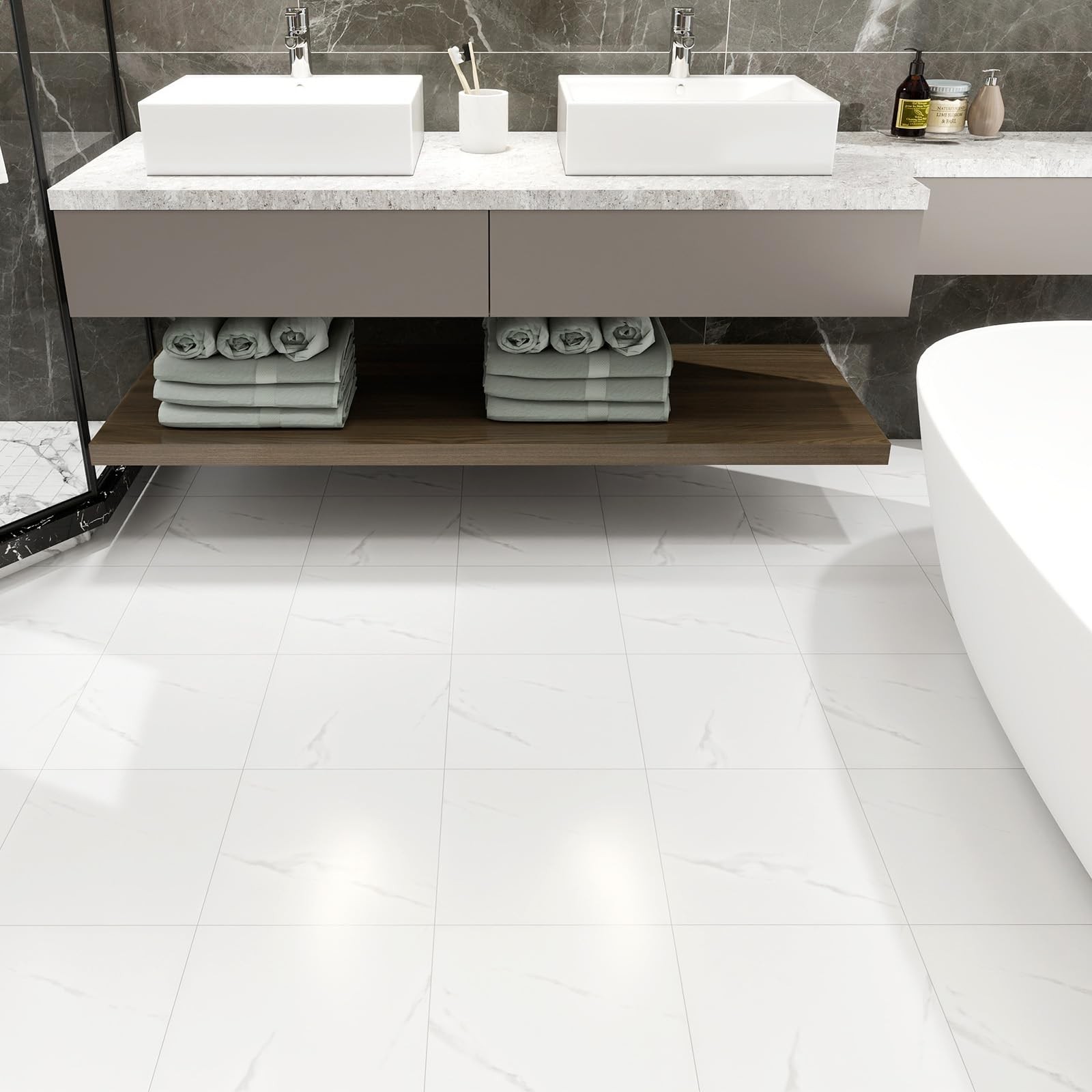 20-Pack 12″x12″ Marble Peel and Stick Floor Tiles Waterproof Self Adhesive Vi…
