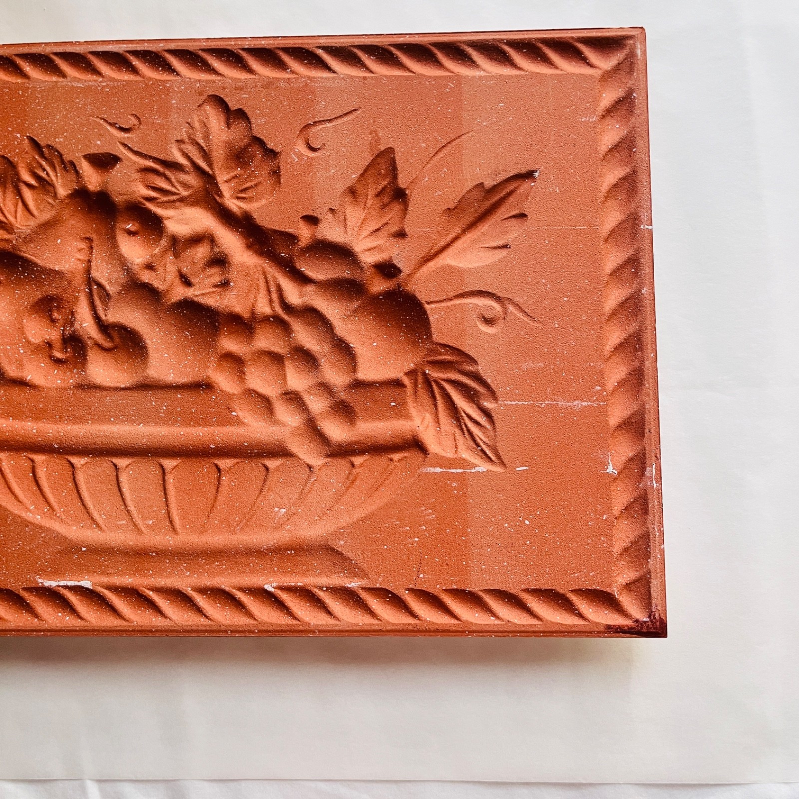 Vintage Embossed 3D Ceramic Fruit Basket Wall Tile Plaque Accent Piece Kitchen