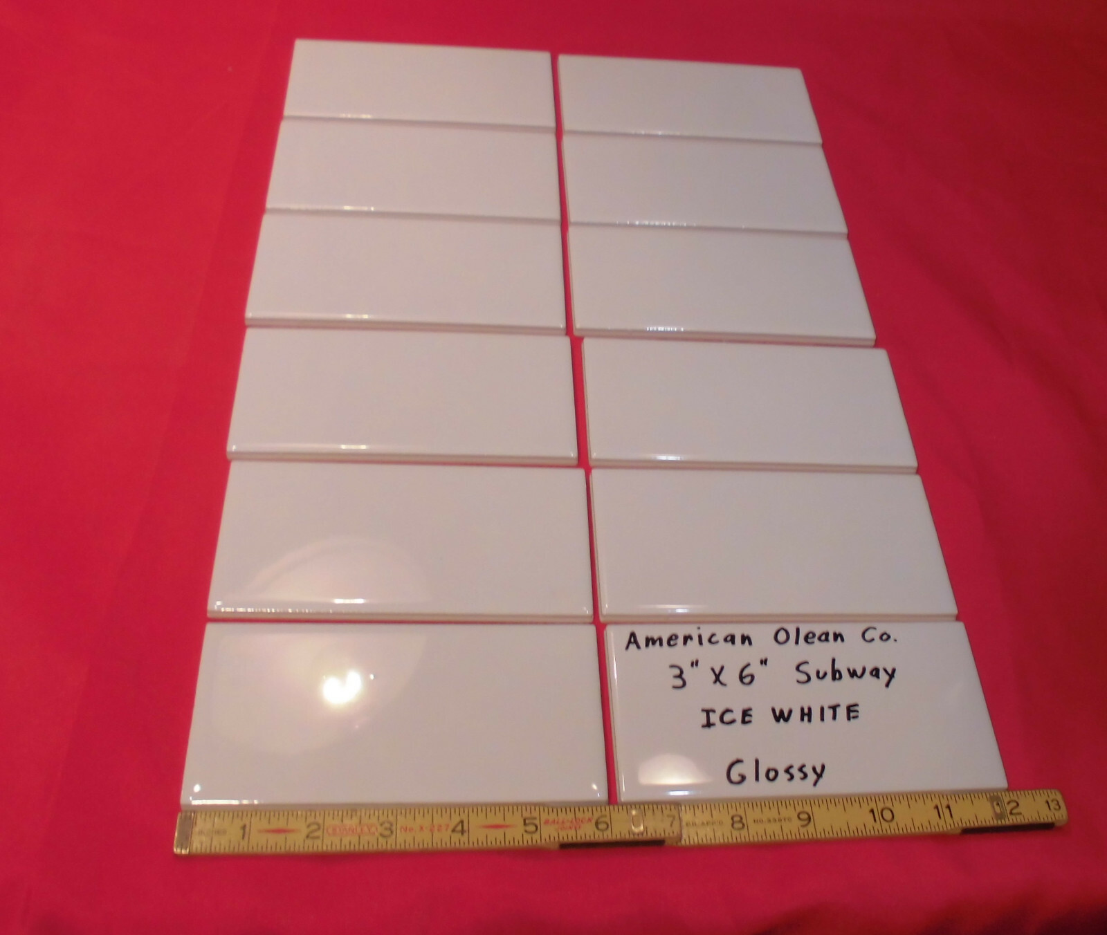 12 pieces: Glossy Ceramic Subway Tiles *Ice White* by American Olean 3″ X 6″ NEW