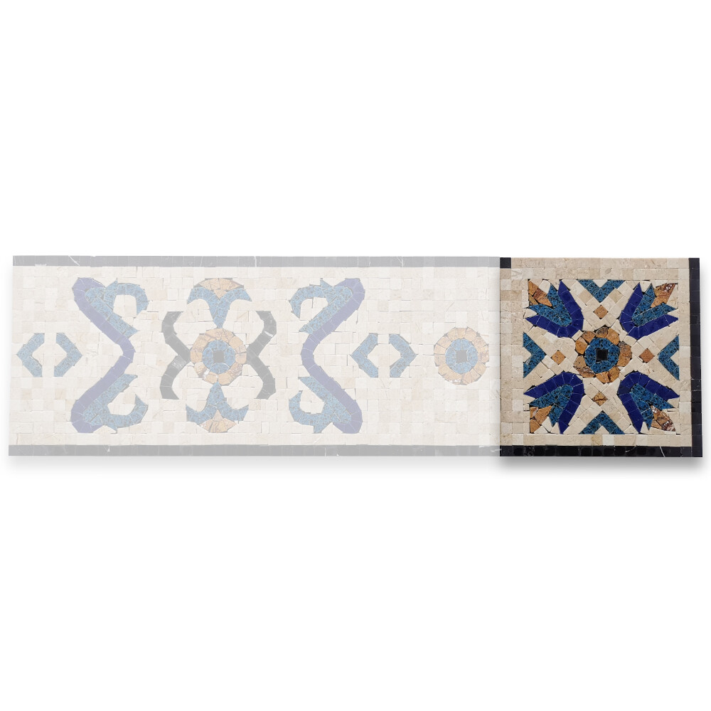 B0108CP Royal Sapphire 7.1×7.1 Marble Mosaic Border Corner Tile Polished