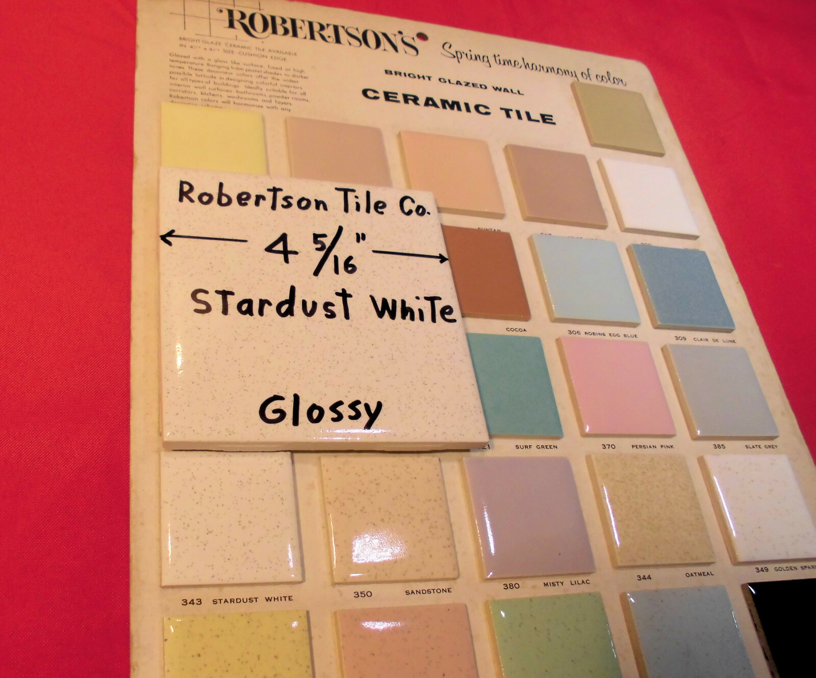 5 pcs. White Speckled; tiny light & dark specks 4-5/16″- 4-3/8″ Robertson Tile
