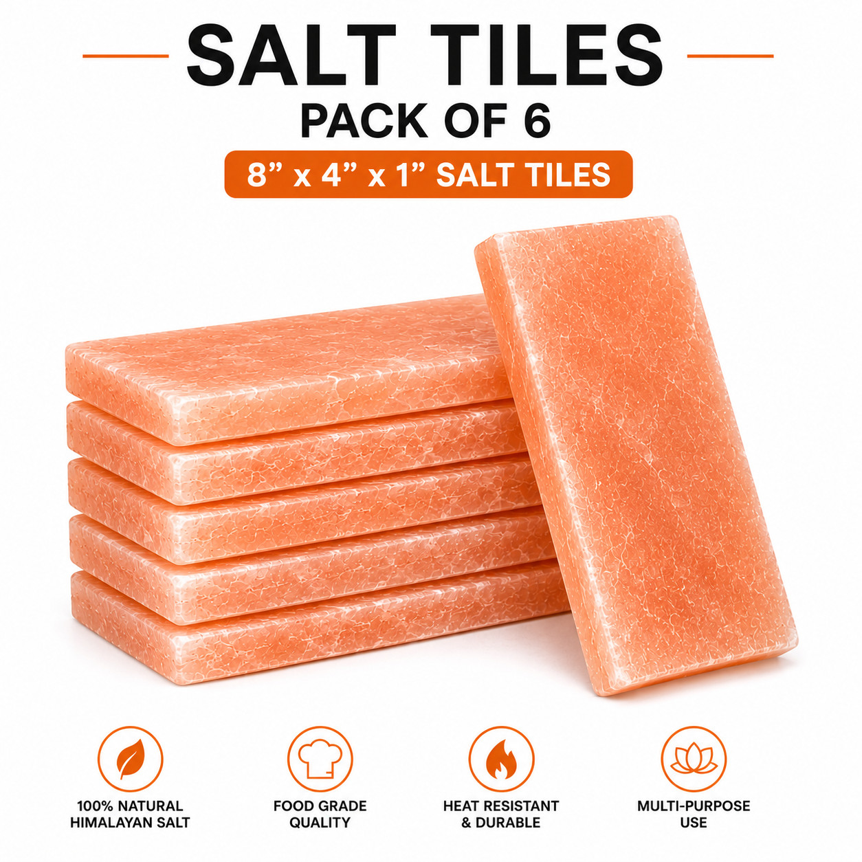 Himalayan Pink Salt Tiles 8x4x1 Pack of 6 Natural Salt Tiles for Spa Sauna Wall