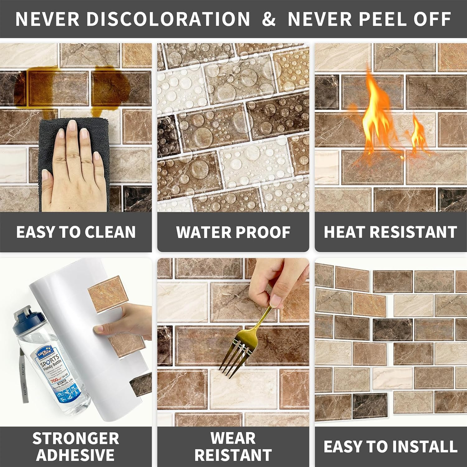 10-Sheet Stick on Backsplash for Kitchen,12″X12″ Peel and Stick Self Adhesive Wa