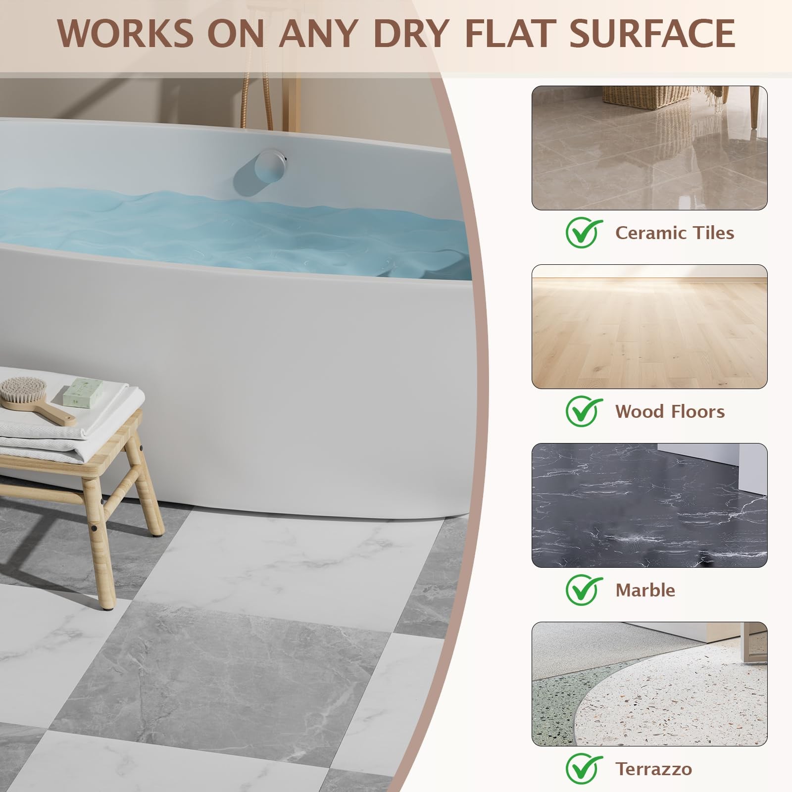 Peel and Stick Floor Tile, 30 PCS 12″ x 12″ Checkered Waterproof Marble Textu…