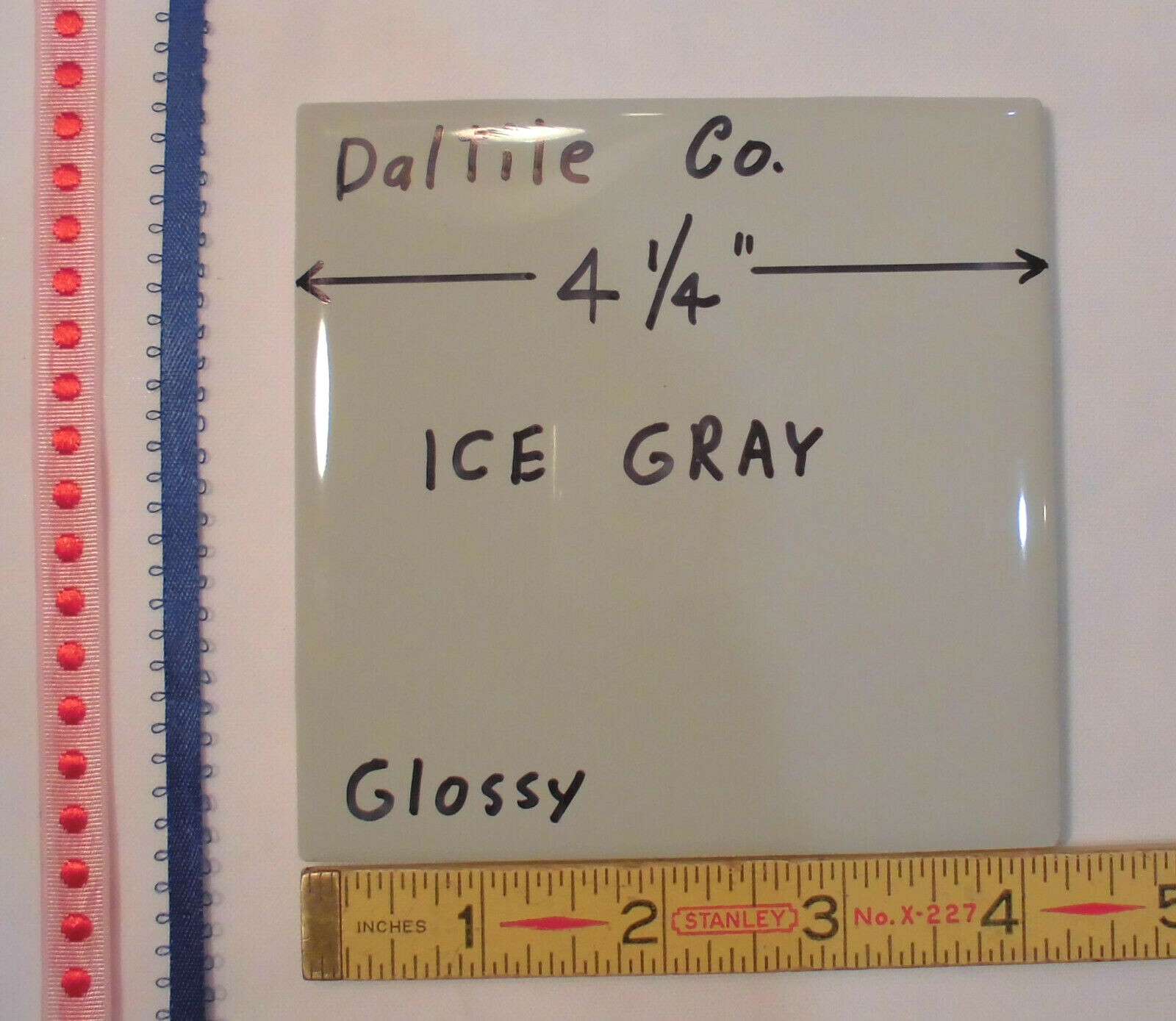 1 pc. Ice Gray: Glossy Ceramic Tile by Daltile; 4-1/4″ Discontinued Color #K176