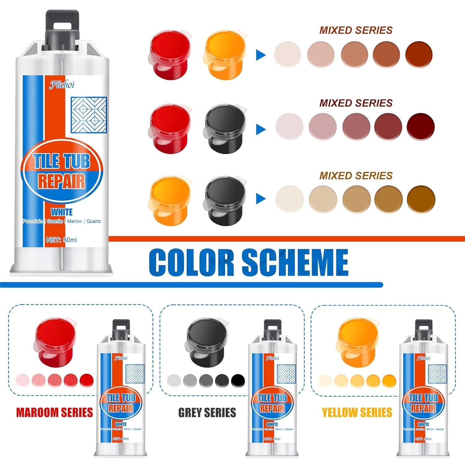 Durable Ceramic & Porcelain Repair Kit – Easy 3-Step Application & Color-Matched