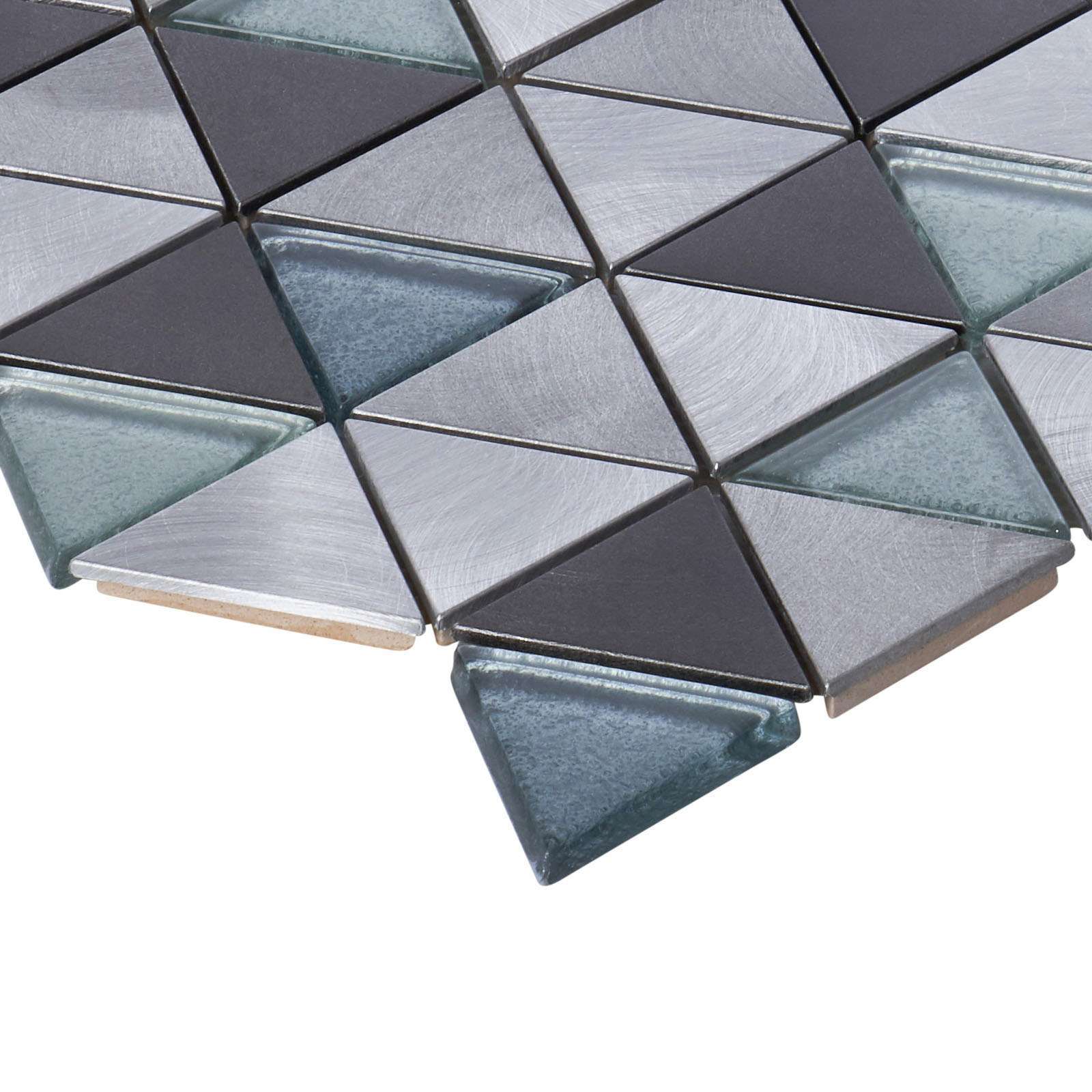 Gray Aluminum Metal Crystal Glass Triangle Mosaic Tile Kitchen Wall Backsplash