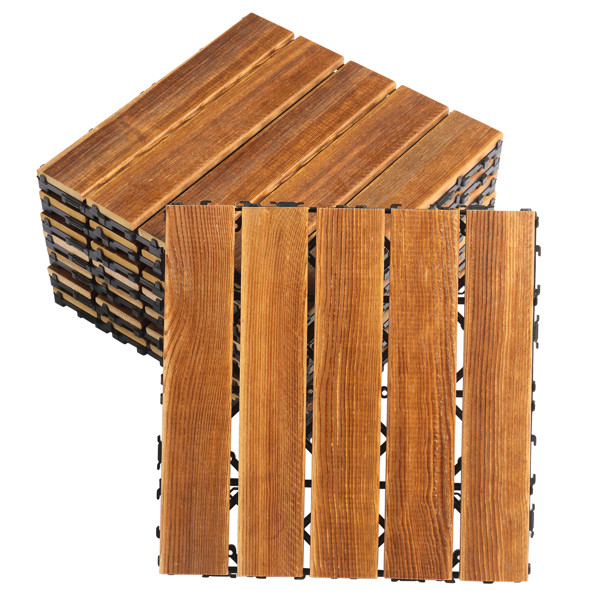27pcs Wood Interlocking Deck Tiles 11.8″x11.8″ for Balcony Garden Backyard