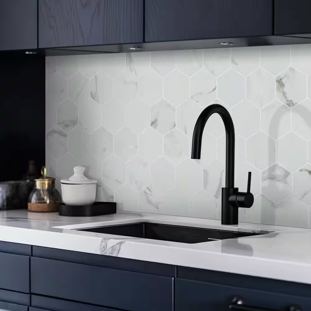 Carrara 12 In. X 12 In. Polished Porcelain Mesh-Mounted Mosaic Floor and Wall Ti