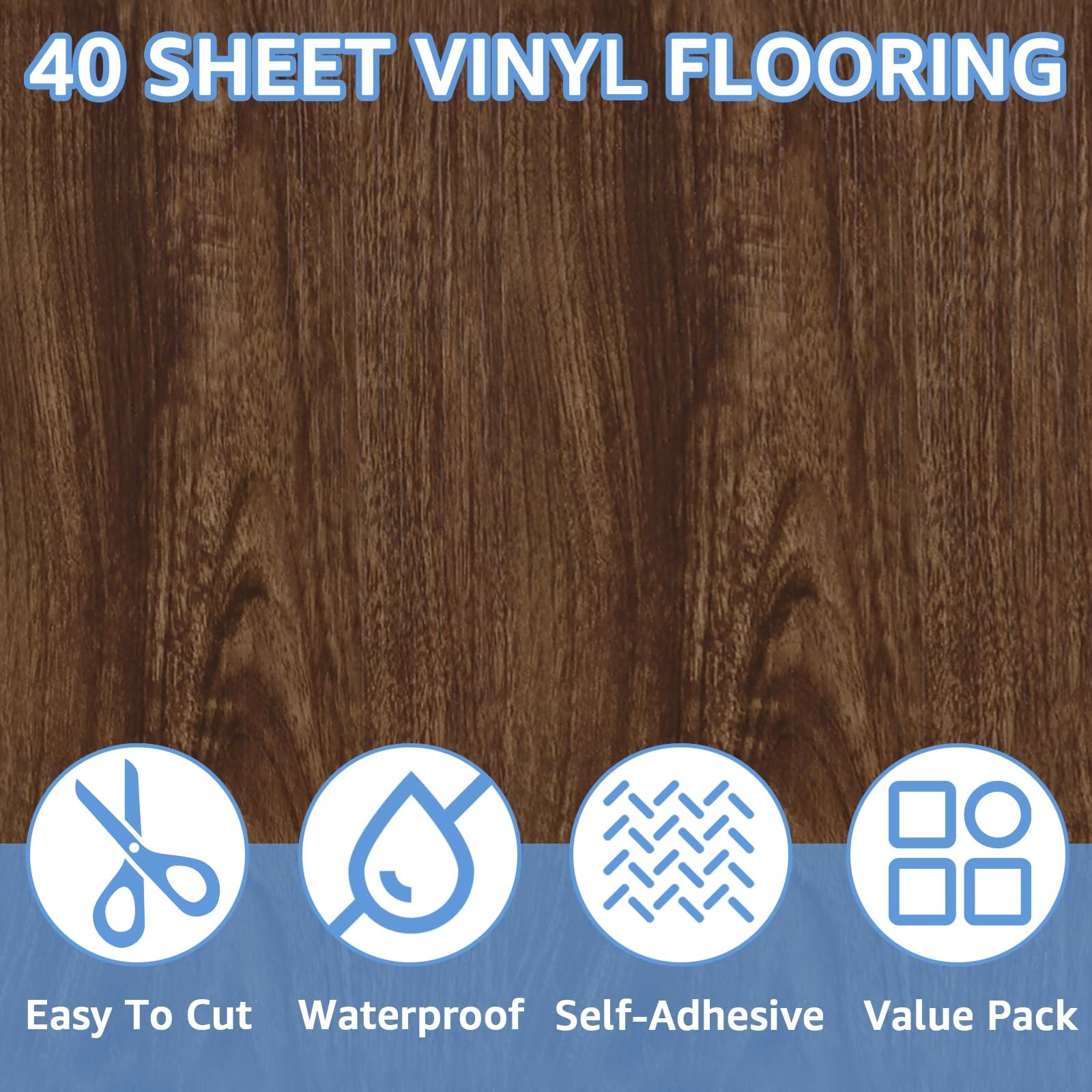 AKOLAFE 40 Sheet Vinyl Flooring 12 x 12 Peel and Stick Floor Tile Waterproof Dar