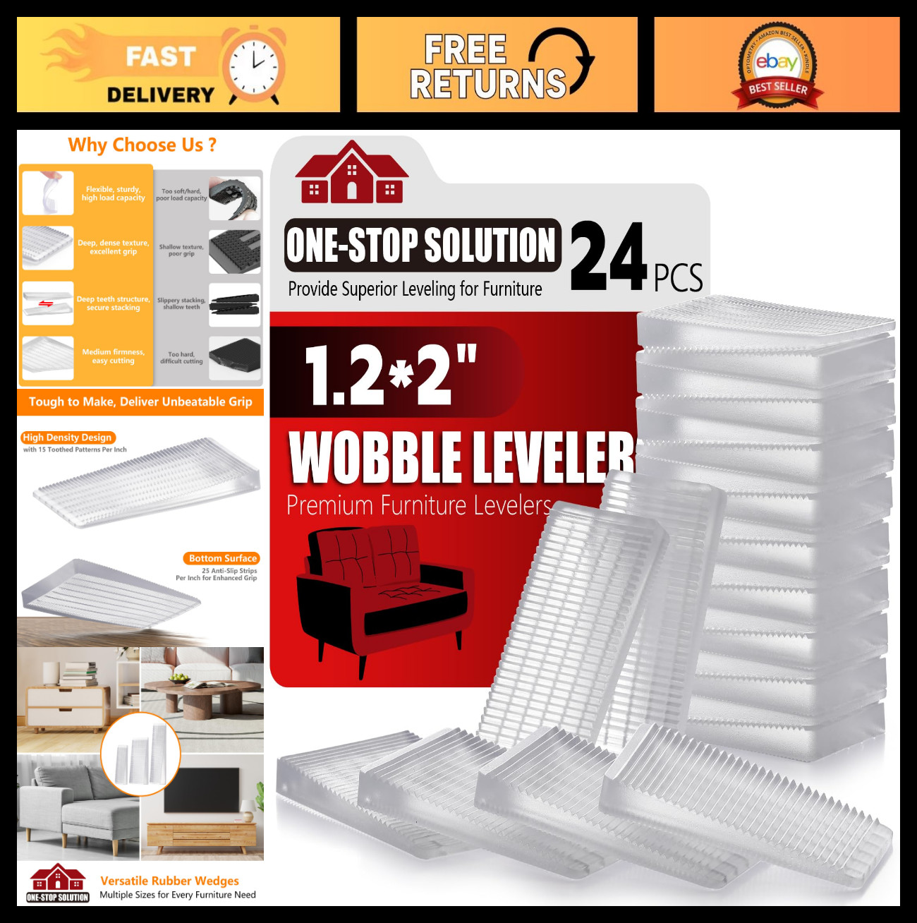 24pcs Flexible Plastic Shims Kit | Clear Leveling Wedges for Home Improvement |