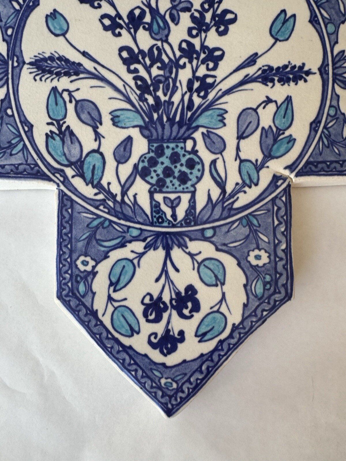 Large Vintage Hand Made Tile Wqll Art Blue Flower Floral Signed James 15″ NB3