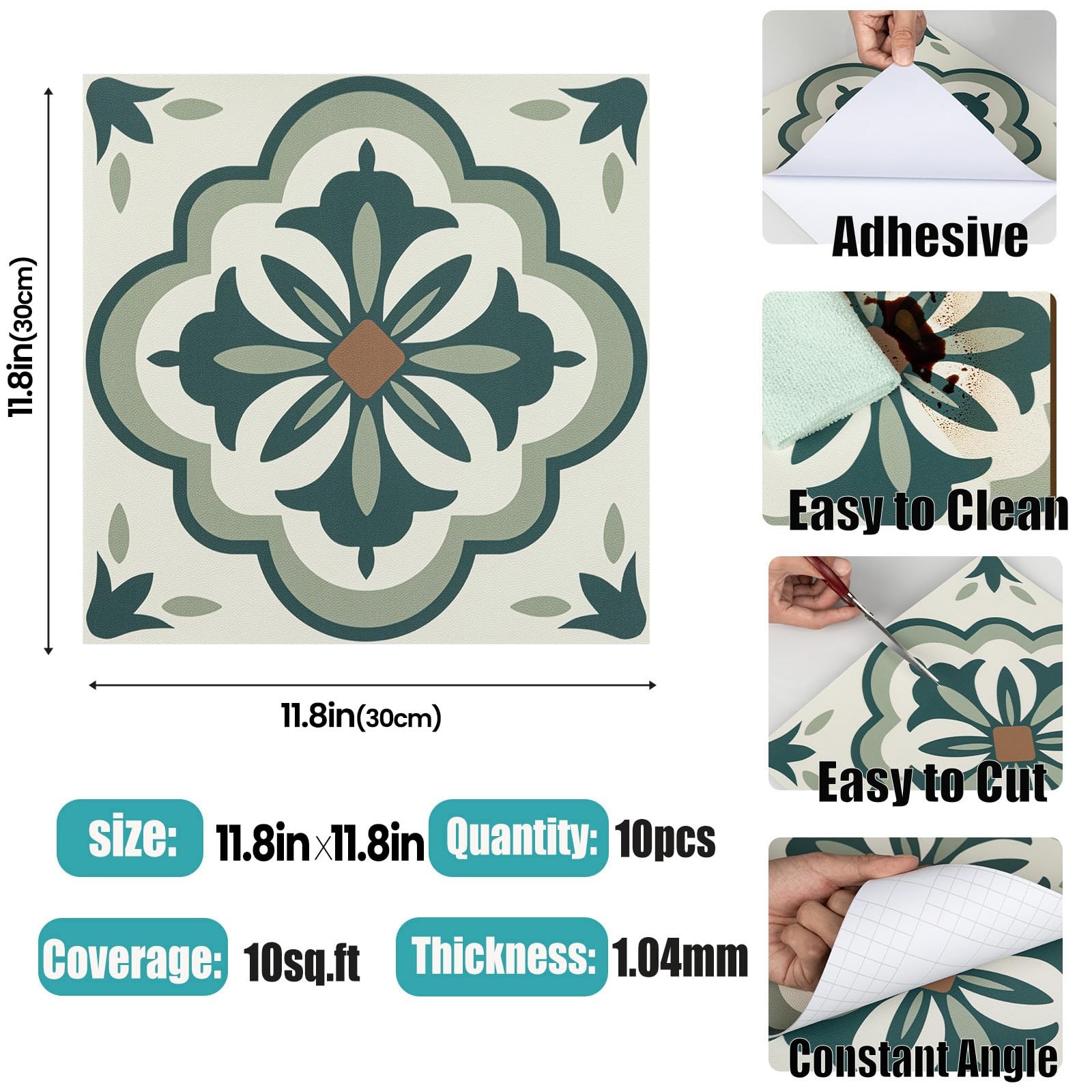 Peel and Stick Floor Tile 10 PCS 11.8×11.8 Inch Waterproof Vinyl Flooring