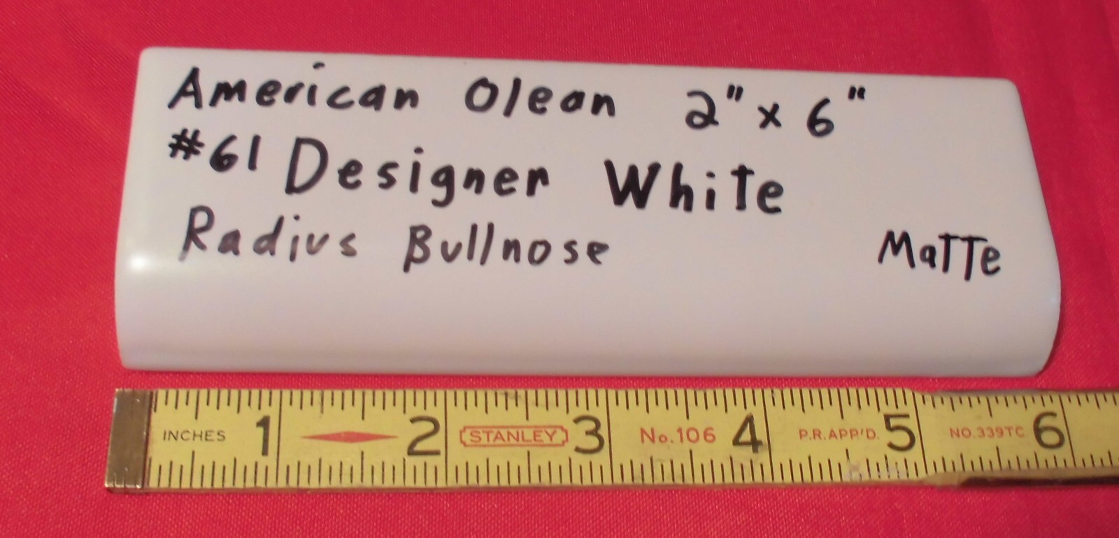 1pc. Matte Designer White 2″ X 6″ X 5/8″ Ceramic Radius Bullnose Tile, Mud-Cap
