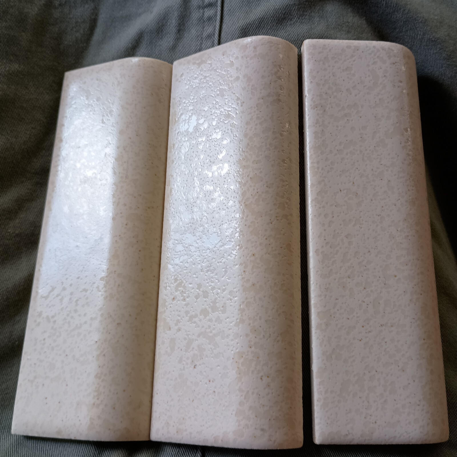 Vintage Glossy Ceramic Radius Bullnose Tile NOS Unknown Cream & Beige Yellowish