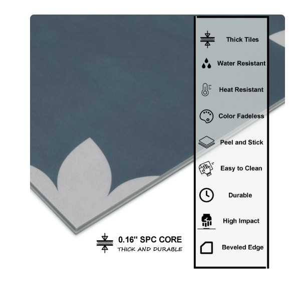 SUNWINGS 9″ x 9″ Blue Vinyl Wall and Floor Tiles, for Kitchen Bathroom 16 Piece