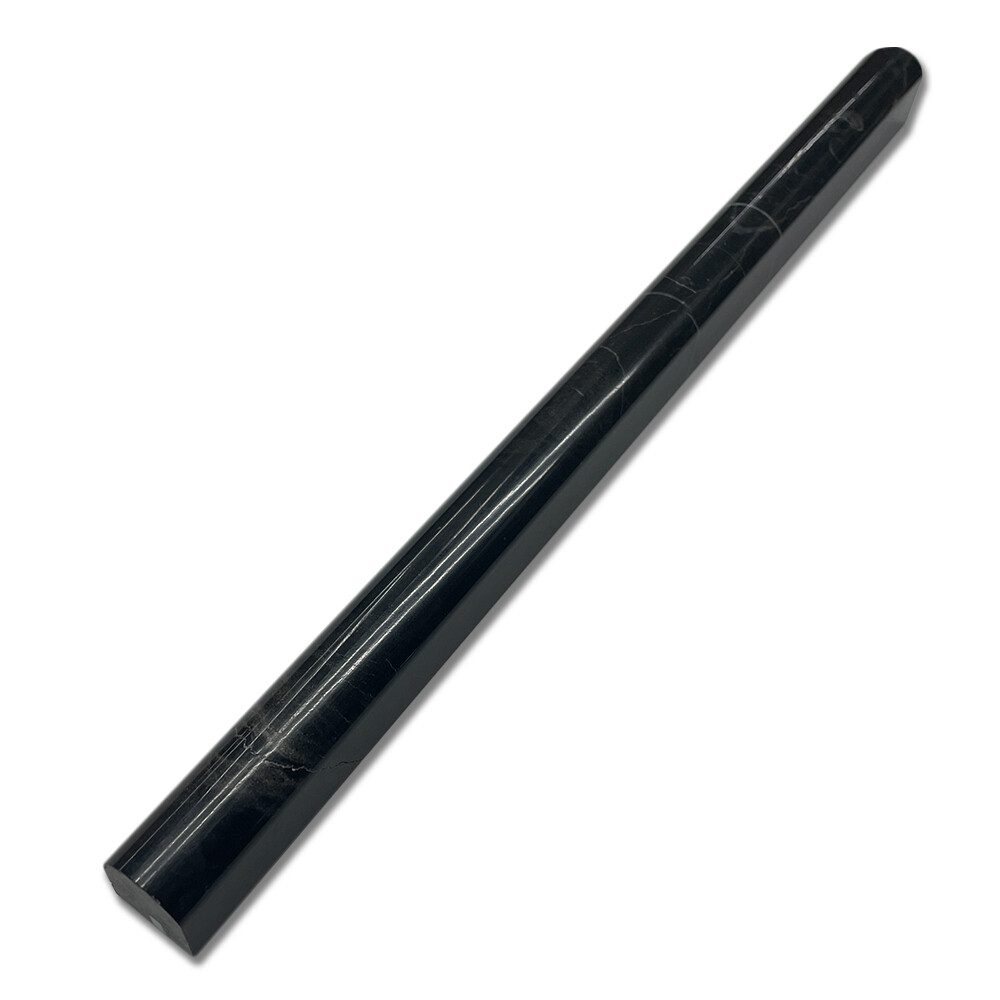 N18P Nero Marquina Black Marble 3/4×12 Pencil Liner Trim Molding Polished