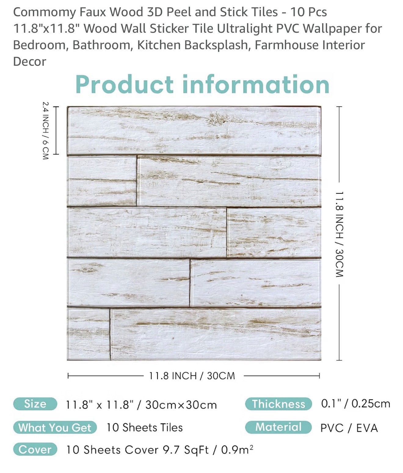 Commomy 10 Pcs 3D Peel and Stick Wood Wall Panels for Walls -11.8″x11.8″