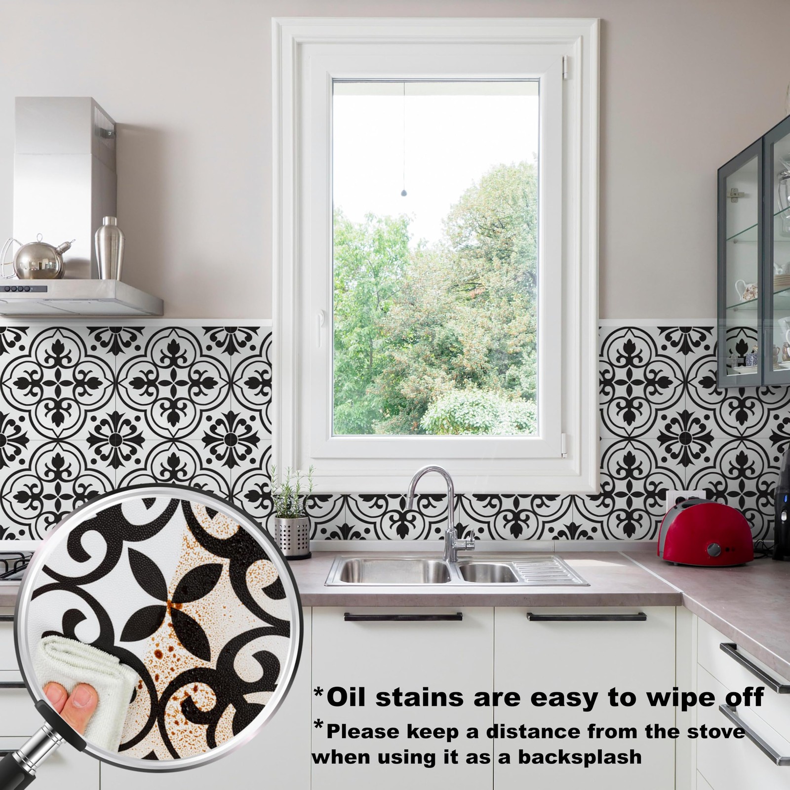 Peel and Stick Floor Tile: 10 Pcs Black and White Peel and Stick Flooring Wat…