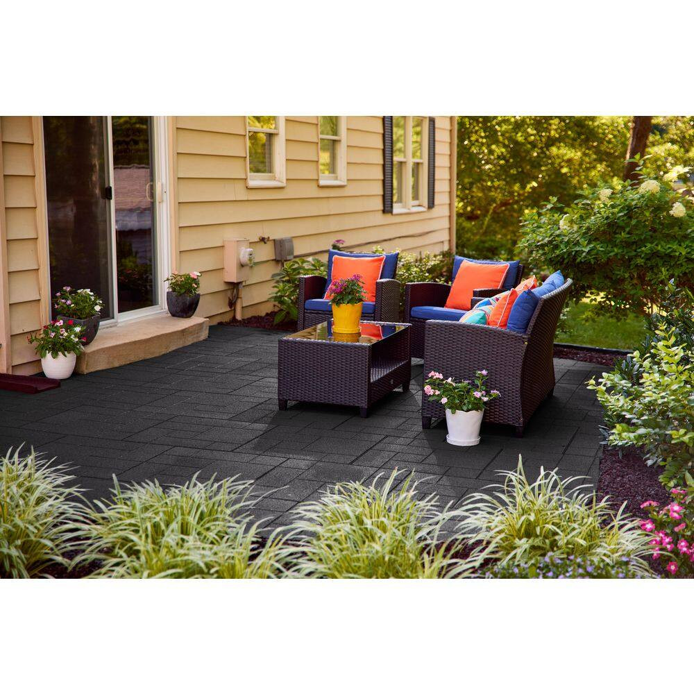 24 In. X 24 In. X 5/8 In. Black Dual-Sided Rubber Paver (4-Pack)