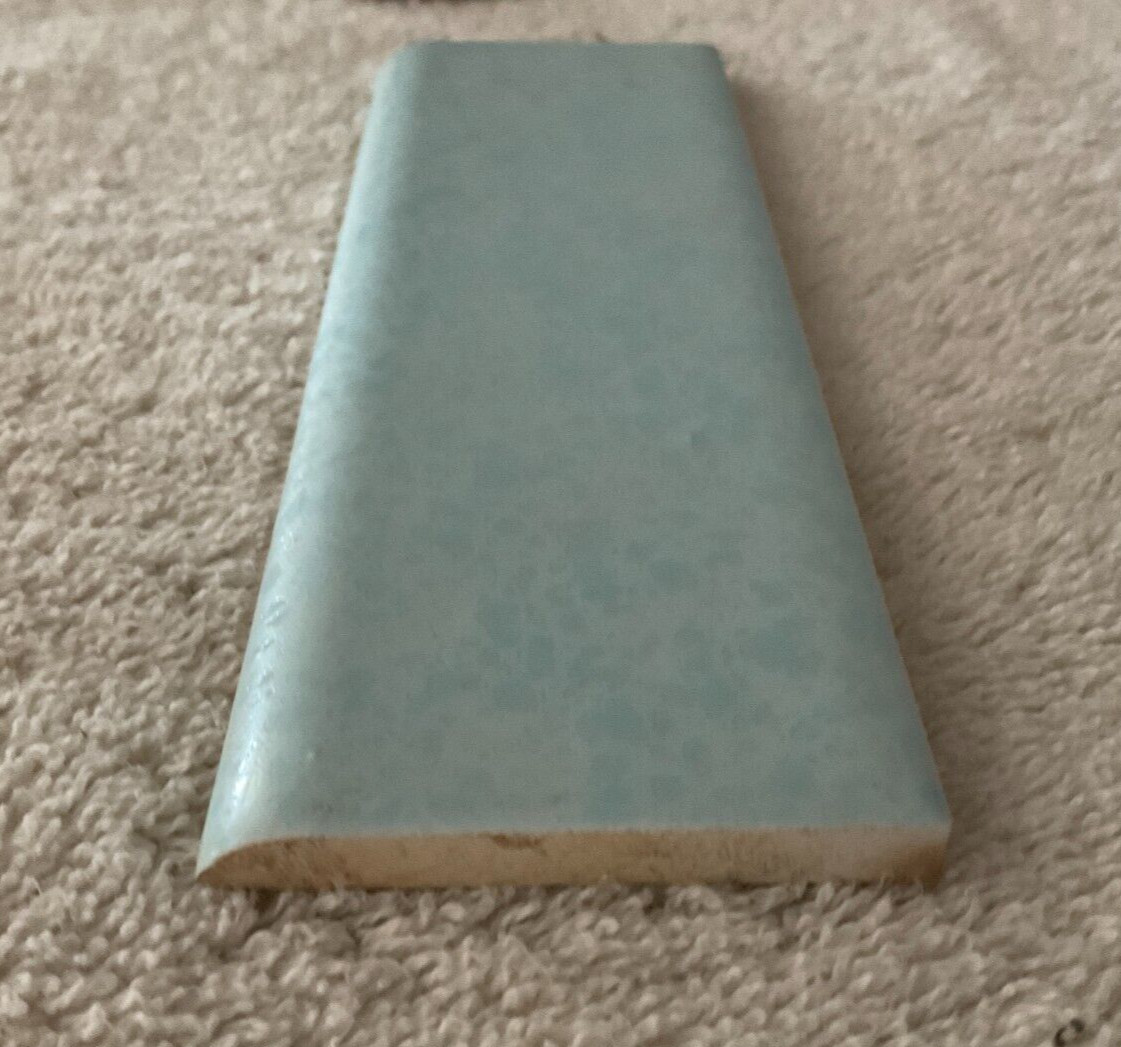 Light Blue Mottled Gloss/MatVintage Ceramic Bullnose Flat Trim Tile 2’X6” Unused