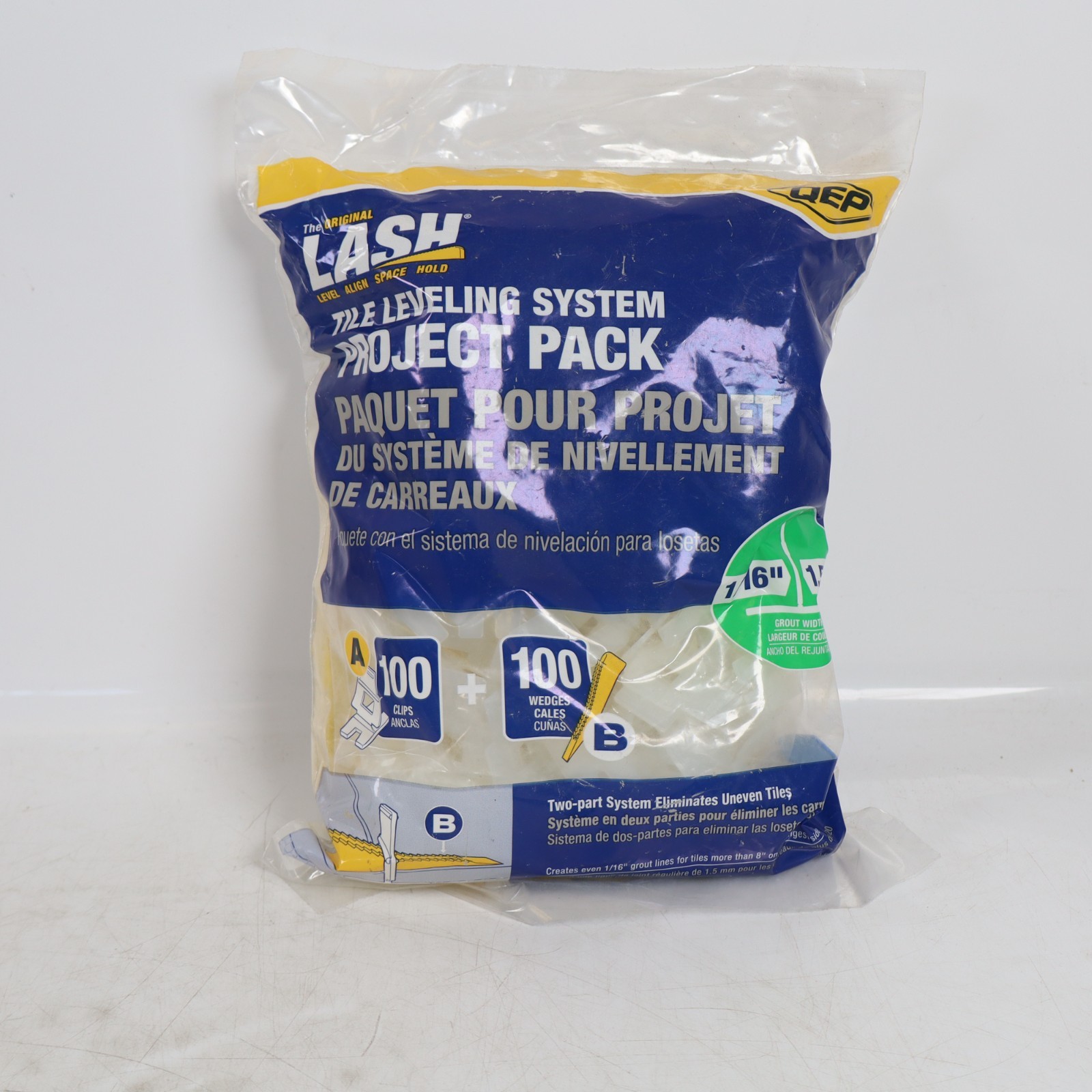 QEP Lash Tile Leveling System Pack (100 Clips + 100 Wedges) 1/16″ 2 PACK OF BAGS