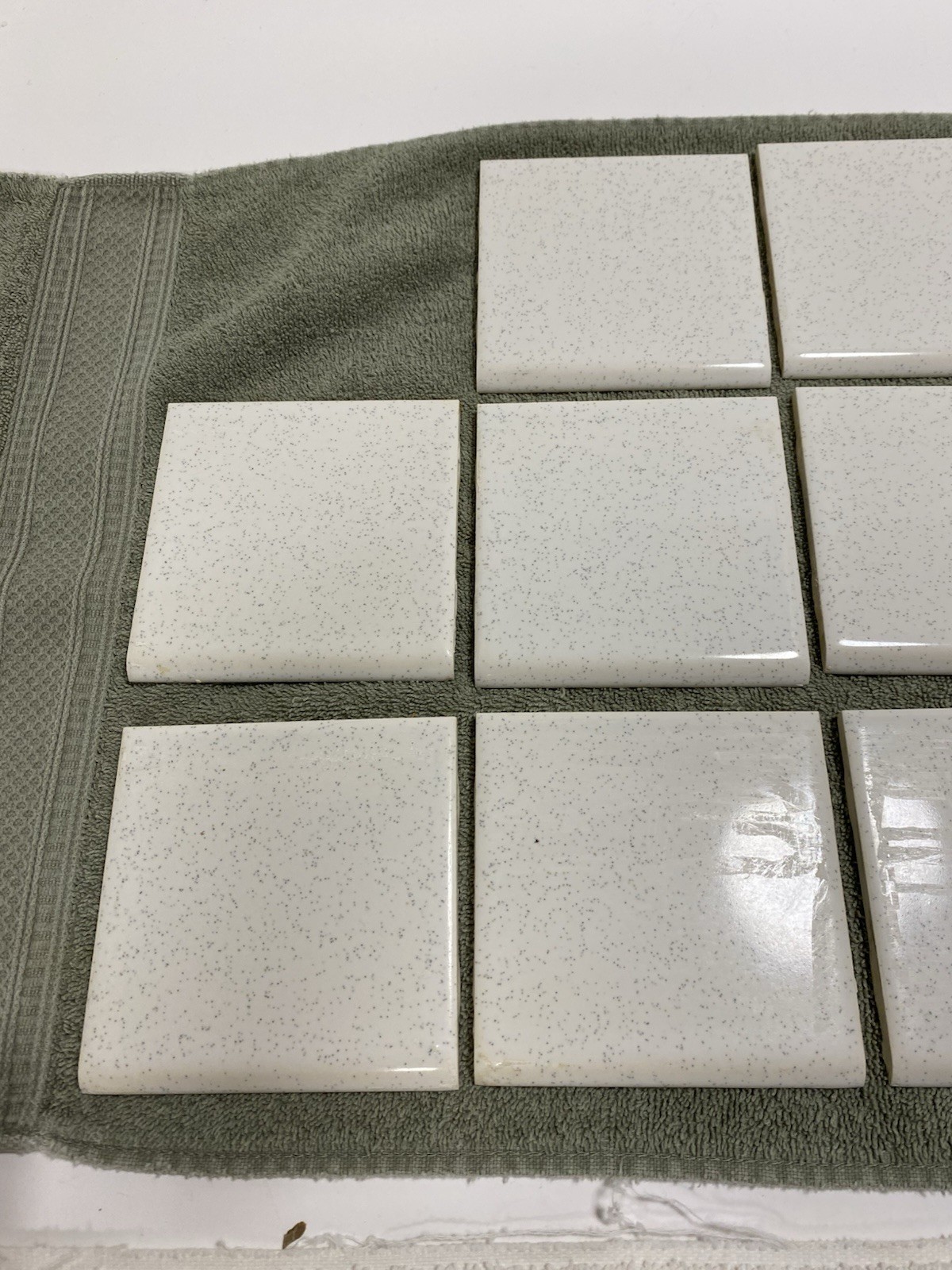 8 – Vintage (1950-60s) White Speckled Ceramic Tile – Bullnose (4.25×4.25)