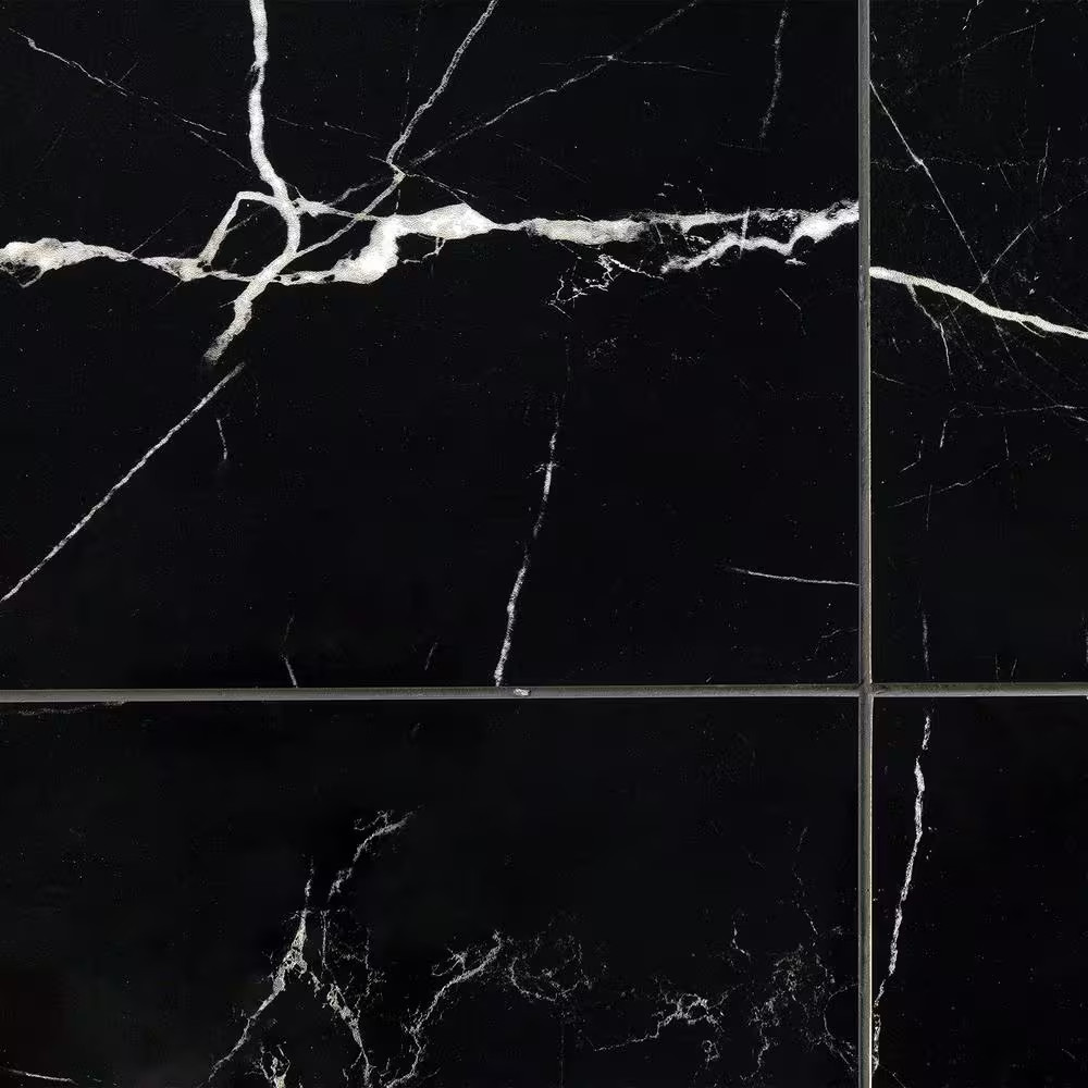 Marmo Black 23.62 In. X 23.62 In. Polished Marble Look Porcelain Floor and Wall