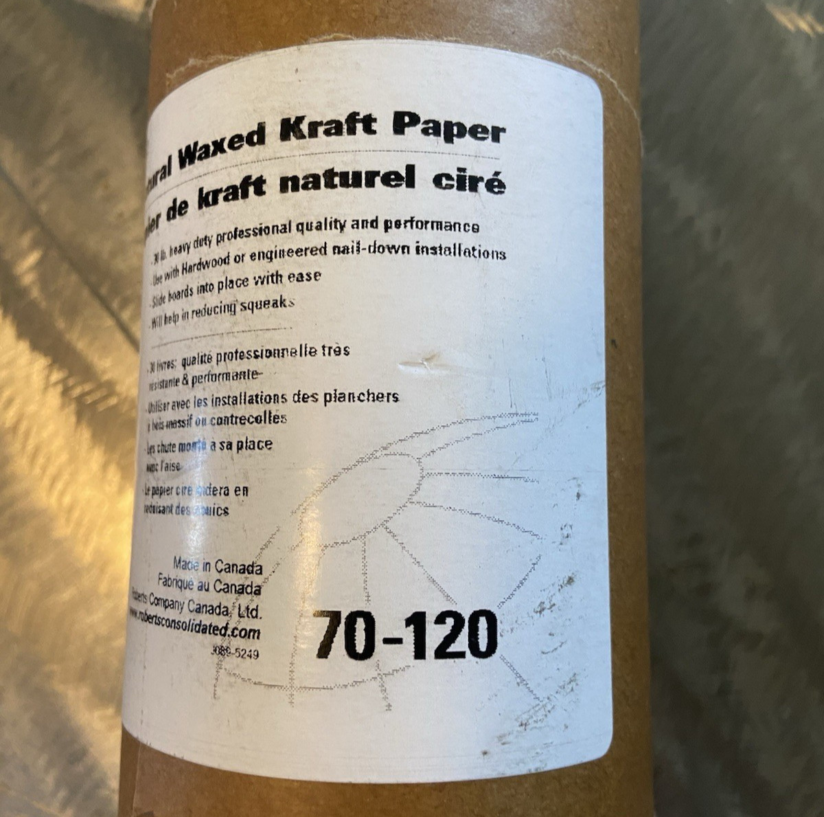 Roberts174; 70-120 Heavy Duty Waxed Paper Underlayment 750 Sq/Ft Roll X 250’L X