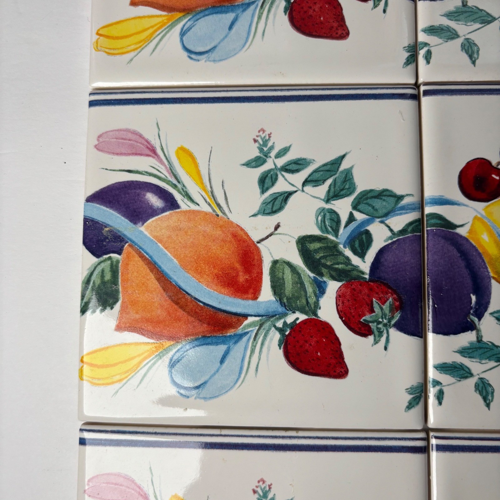 Fruit Ribbon Ceramic Tiles 4.5×4.5 Multicolor Mediterranean 9 Piece Set