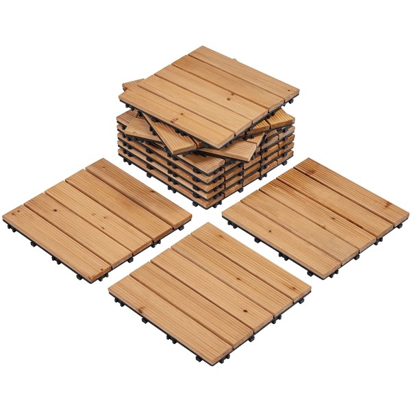 11pcs Wooden Waterproof Plastic Interlocking Flooring Tiles Indoor & Outdoor