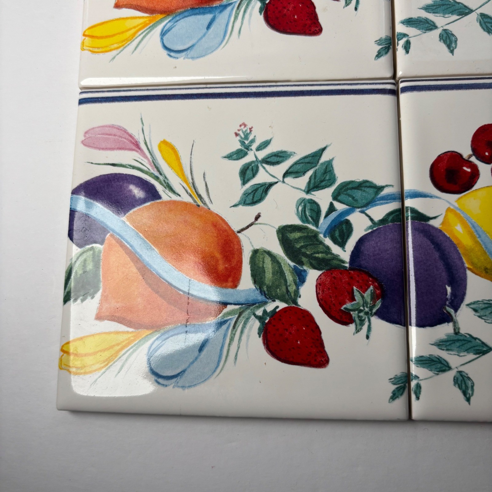 Fruit Ribbon Ceramic Tiles 4.5×4.5 Multicolor Mediterranean 9 Piece Set