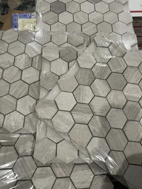6X sheets) Honeycomb Hexagon 12”X11.75” Textured Marble Wall Tile 0.98sq Each