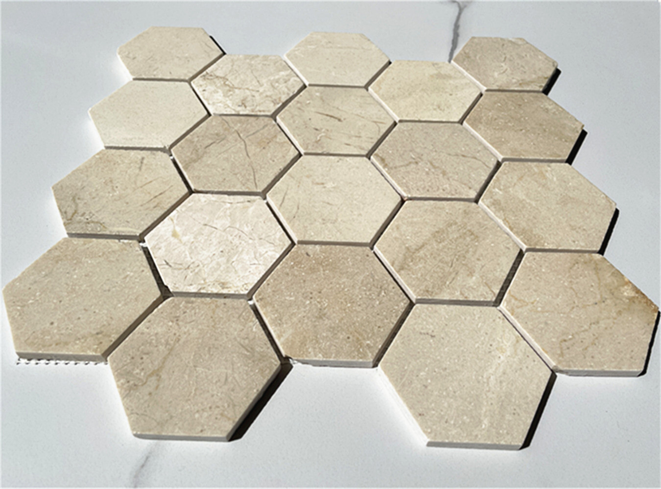 M33XP Crema Marfil Marble 3 inch Hexagon Mosaic Tile Polished