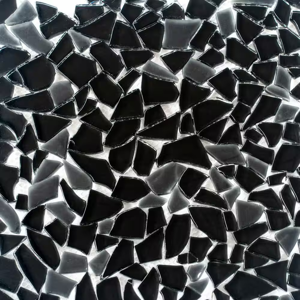 Black 11.8 In. X 11.8 In. Pebble Polished and Honed Glass Mosaic Tile (4.83 Sq.