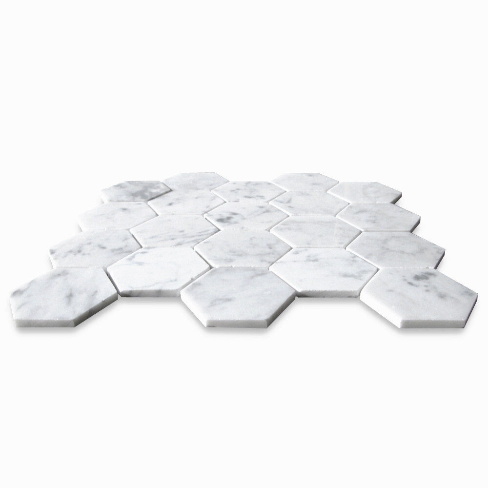 C33XH Carrara Marble Hexagon Mosaic Tile Venato Carrera White 3 inch Honed