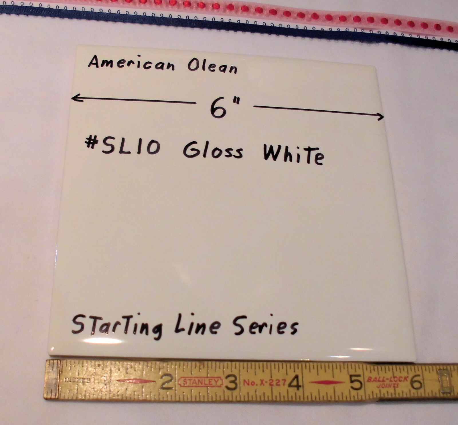 1 pc. *Gloss White #SL10* Ceramic Tile; 6″ X 6″ American Olean “Starting Line”