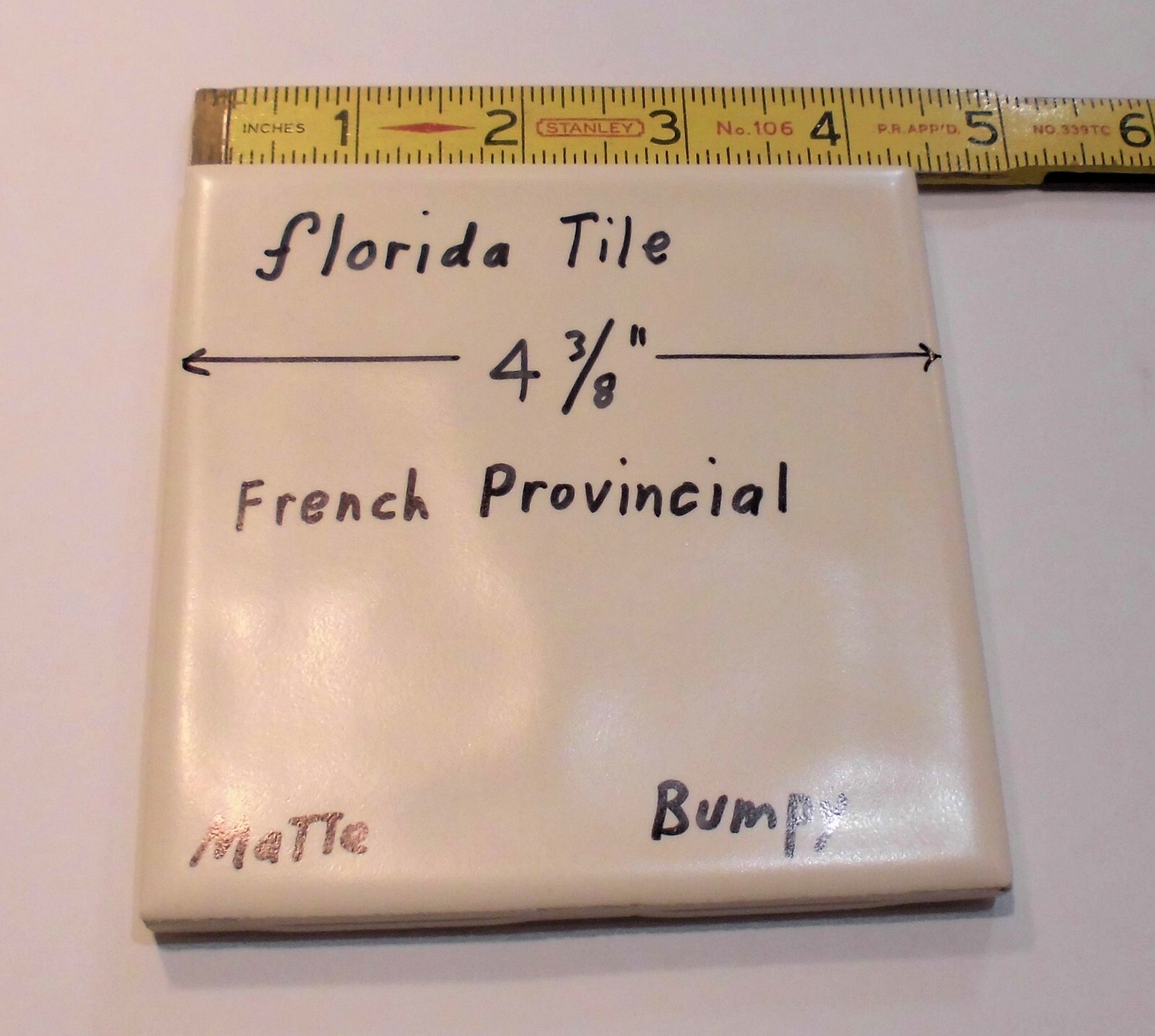 1 pc. French Provincial -Off White: Bumpy Matte Ceramic Tile 4-3/8″ Florida Co.