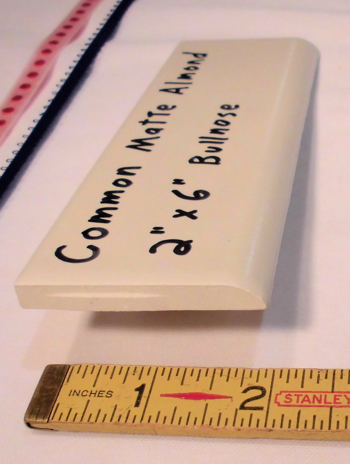1 pc. Vintage Ceramic Bullnose Tile 2” X 6” *Matte Almond* Flat-Surface Type