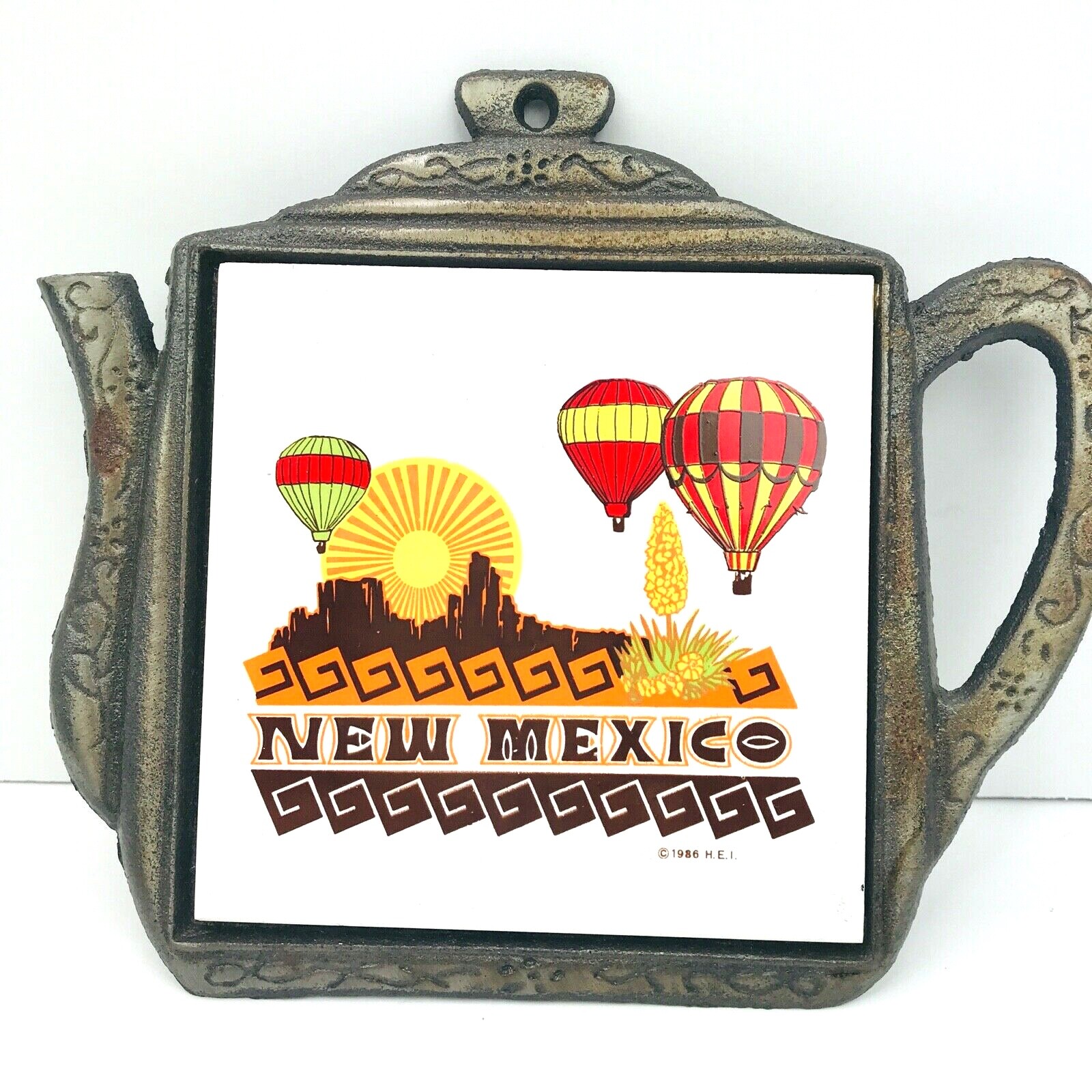 New Mexico Hot Plate Coaster Wall Hanging Trivet Hot Air Balloons Cast Iron 80s