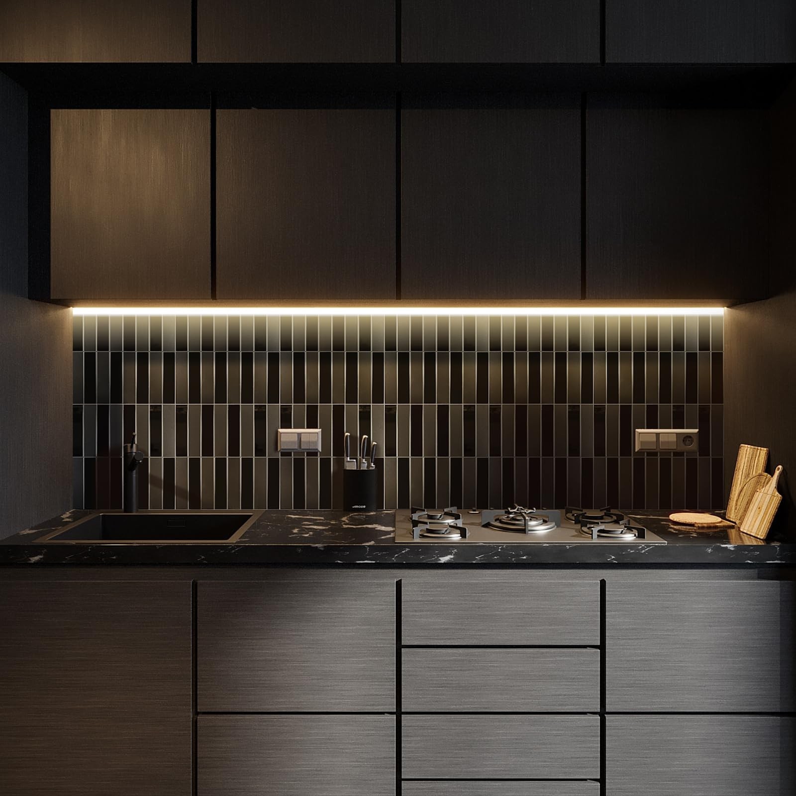 HOMEART Black Peel And Stick Backsplash, Aluminum Composite Stacked Linear