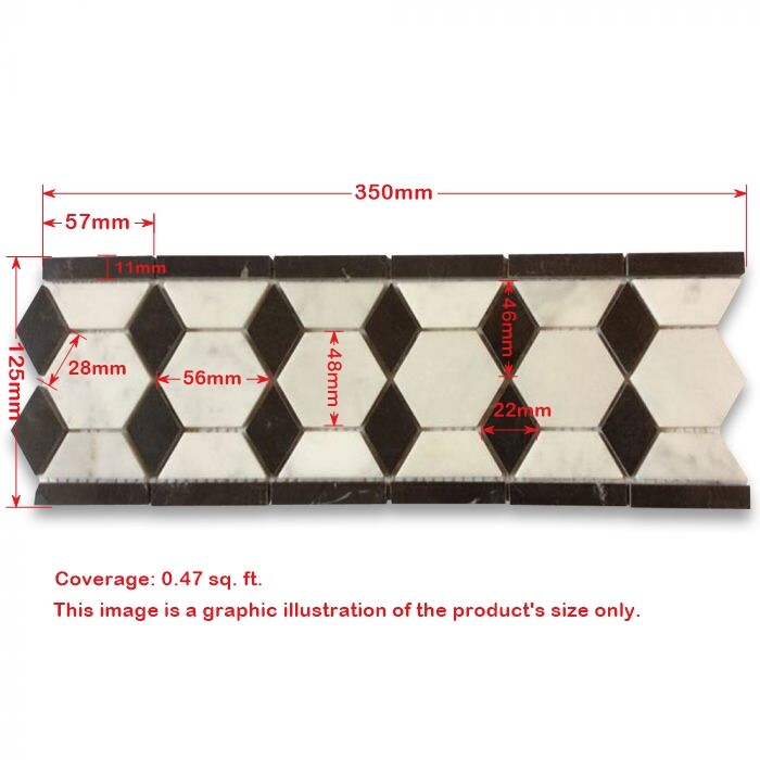 C32B4XH Carrara White Marble Hexagon Mosaic Border Listello Tile Honed 2″