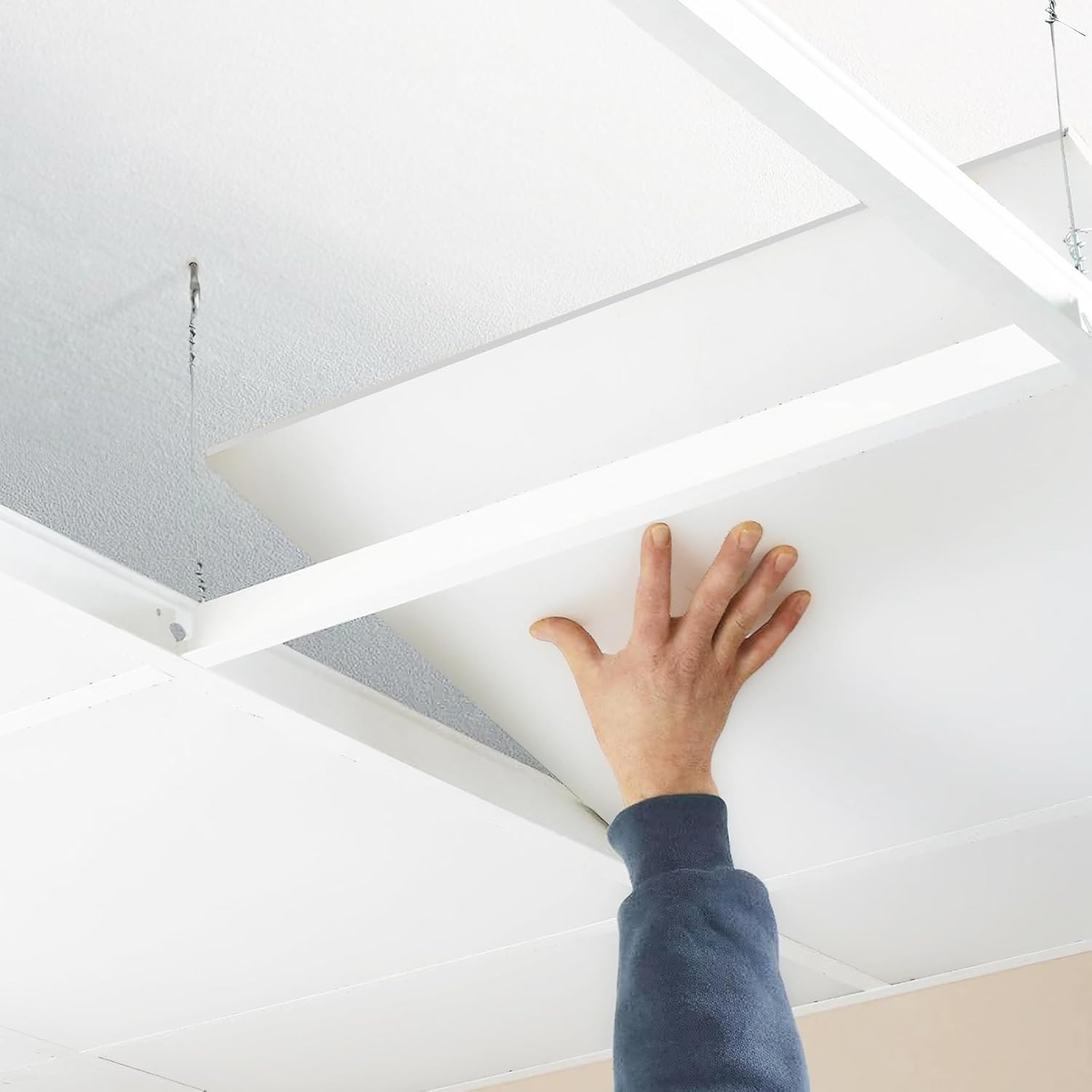 Smooth Drop Ceiling Tiles 2Ft X 2Ft, PVC Ceiling Tile 24 X 24In – Waterproof, Fi