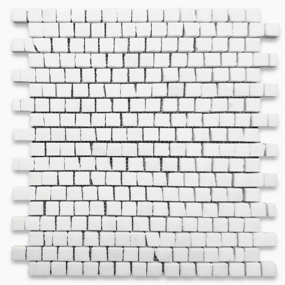 T29P Thassos White Marble Hand Clipped Random Broken Mosaic Tile Polished